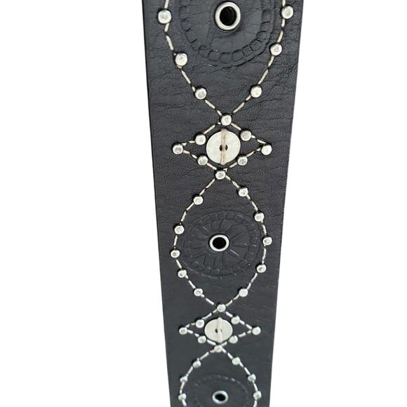 Fossil Black Leather Silver Buckle Embellished Boho Belt size large - Picture 7 of 7